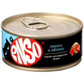 ENSO консервы для взрослых кошек, паштет с лососем и яблоком, банка 100 г