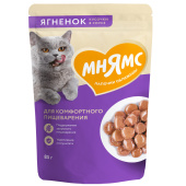 Мнямс Влажный корм для кошек, Кусочки в соусе с ягненком для комфортного пищеварения, 85 г