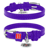 Collar Ошейник для собак кожаный WAUDOG Glamour с QR паспортом, фиолетовый, Ш 12 мм, Дл 21-29 см