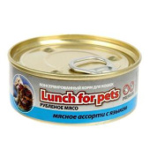 Lunch For Pets Рубленое мясо Мясное ассорти с языком для кошек, 100 г