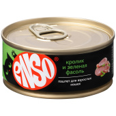 ENSO консервы для взрослых кошек, паштет с кроликом и зеленой фасолью, банка 100 г