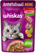 Whiskas "Аппетитный микс" говядина с языком и овощами в желе для кошек, 75 г
