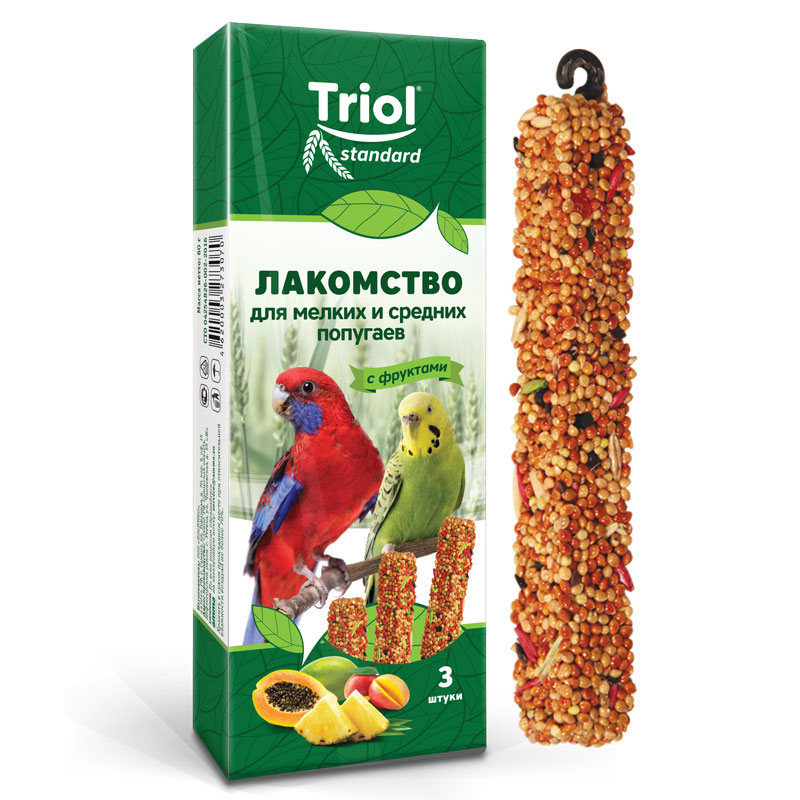 Triol Лакомство для мелких и средних попугаев с фруктами (уп. 3 шт), 80г, Standard