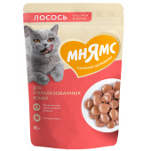 Мнямс Влажный корм для стерилизованных кошек, Кусочки в соусе с лососем, 85 г