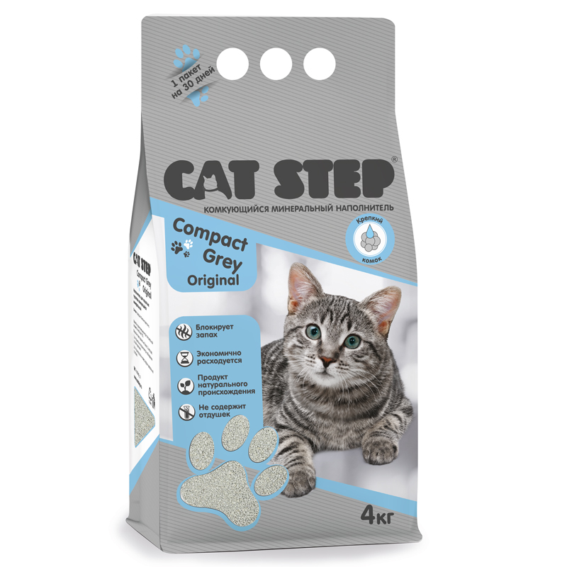 Cat Step Наполнитель комкующийся минеральный Compact Grey Original, 4 кг