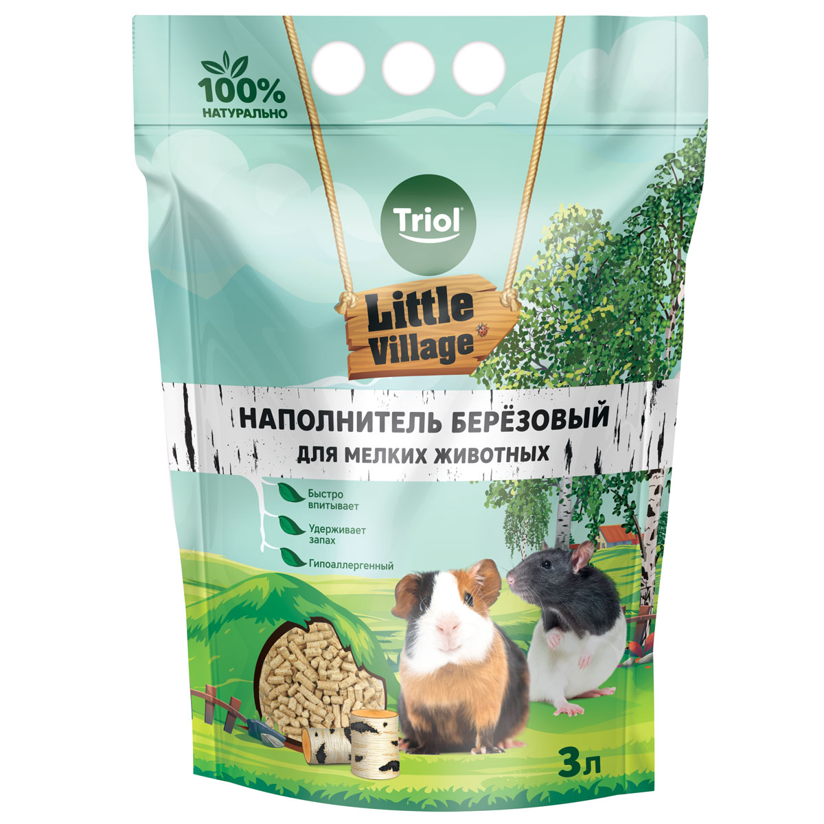 Triol Наполнитель для мелких животных березовый, 3л, серия LITTLE VILLAGE