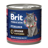 Brit Premium by Nature Консервы с мясом кролика и брусникой для стерилизованных кошек, 200 г