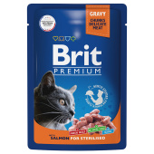 Brit Premium Пауч для взрослых стерилизованных кошек лосось в соусе, 85 г