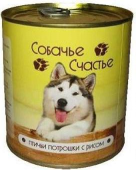 Собачье счастье консервы для собак Птичьи потрошки с рисом в желе 750 г