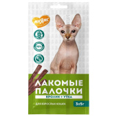 Мнямс лакомые палочки для кошек с уткой и кроликом,