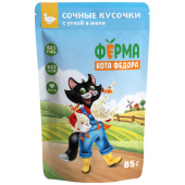 Мнямс Влажный корм Ферма кота Фёдора сочные кусочки в желе для кошек с уткой, 85 г