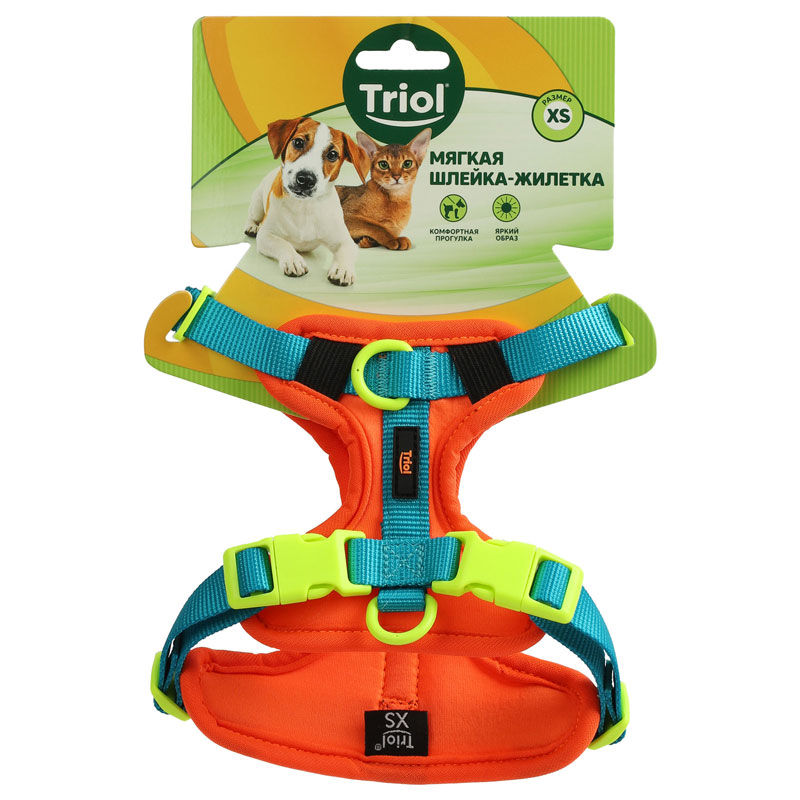Triol Шлейка-жилетка мягкая "Рио" XS, оранжевая, обхват шеи 240-350мм, обхват груди 290-460мм