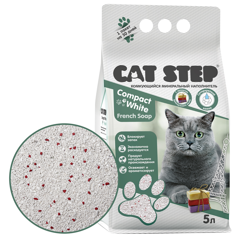 Cat Step Наполнитель комкующийся минеральный Compact White French Soap, 5 л