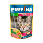 PUFFINS влажный корм для кошек, Сочные кусочки Ягненка в желе, 100 г