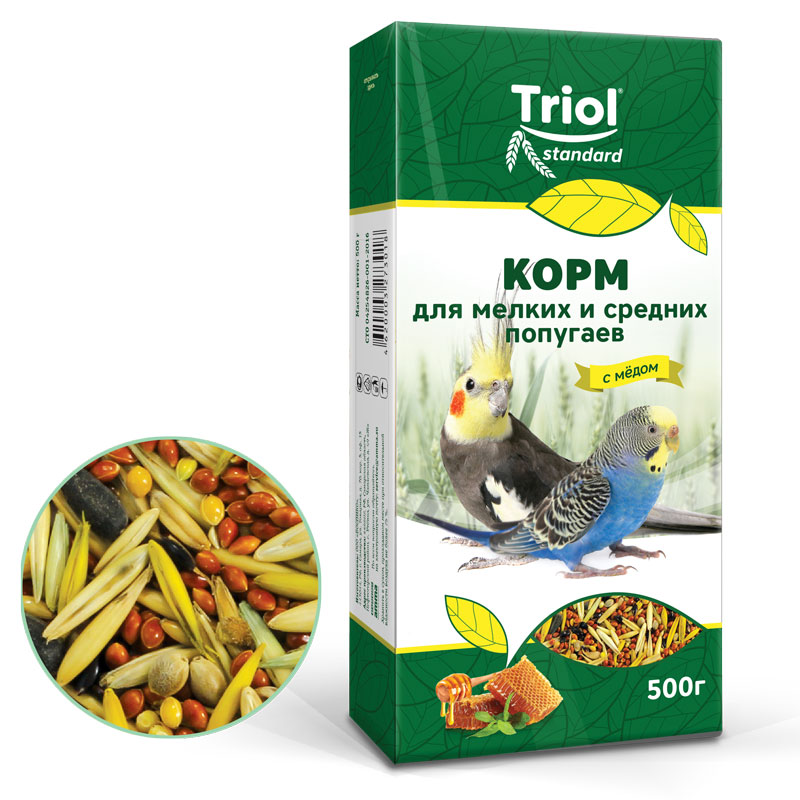 Triol Корм для мелких и средних попугаев с мёдом, 500г, Тriol Standard