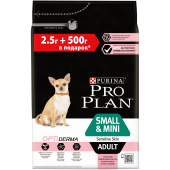 Pro Plan АКЦИЯ, Adult Small Breed Salmon & Rice, для собак миниатюрных и мелких пород, с чувствительной кожей, лосось и рис, 2,5 кг + 500 г