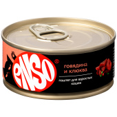 ENSO консервы для взрослых кошек, паштет с говядиной и клюквой, банка 100 г