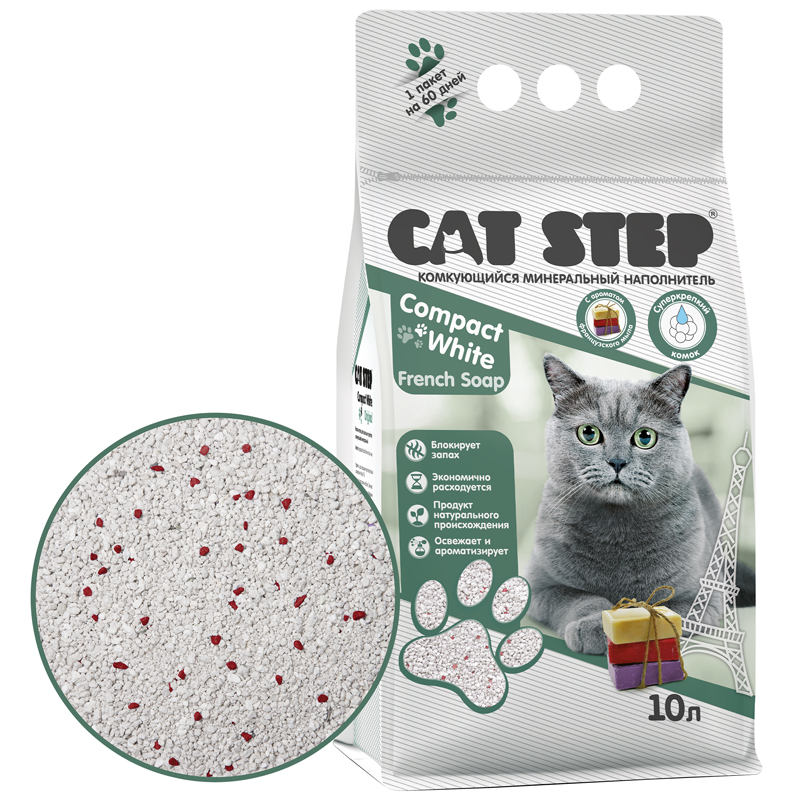 Cat Step Наполнитель комкующийся минеральный Compact White French Soap, 10 л
