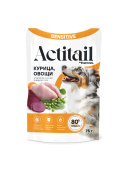 Actitail Консервы для взрослых собак с чувствительным пищеварением. Кусочки в соусе с курицей и добавлением овощей 75 г
