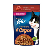 FELIX Sensations пауч для кошек говядина в соусе с томатами, 75 г
