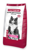 Счастливчик Сухой корм для кошек всех пород Телятина с овощами, 5 кг