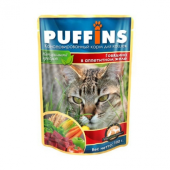 PUFFINS влажный корм для кошек, Говядина в аппетитном желе, 100 г
