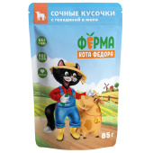 Мнямс Влажный корм Ферма кота Фёдора сочные кусочки в желе для кошек с говядиной, 85 г