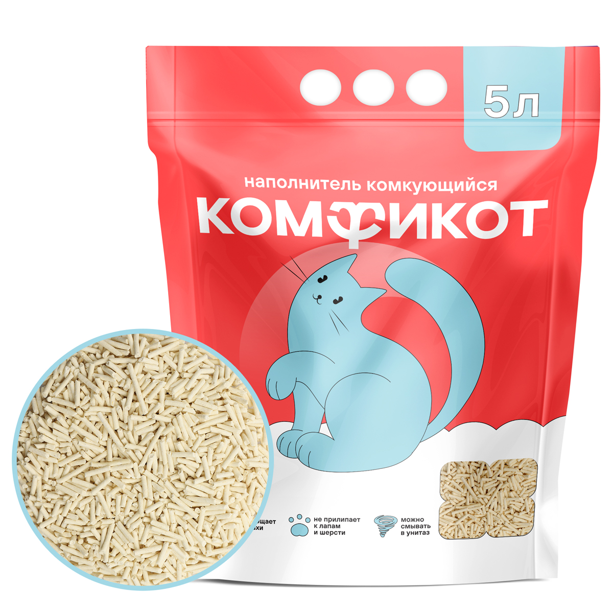 КОМФИКОТ Наполнитель тофу комкующийся без аромата, 5 л