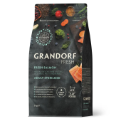 GRANDORF FRESH Cat Salmon STERILISED Свежее филе лосося с бататом для стерилизованных кошек, для здоровья кожи и шерсти или склонных к аллергии
