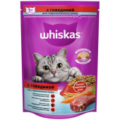 Whiskas Сухой корм для стерилизованных кошек и котов с говядиной и вкусными подушечками, 350 г