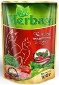 Herbax Влажный корм для кошек Нежная телятина с листьями брусники в соусе, 100 г