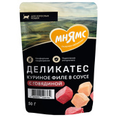 Мнямс Влажный корм Деликатес Куриное филе с говядиной в соусе для кошек, 50 г