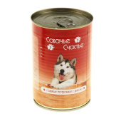 Собачье счастье Консервы для собак Говяжьи потрошки с рисом 410 г