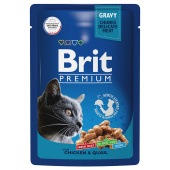 Brit Premium Пауч для взрослых кошек цыпленок и перепелка в соусе, 85 г
