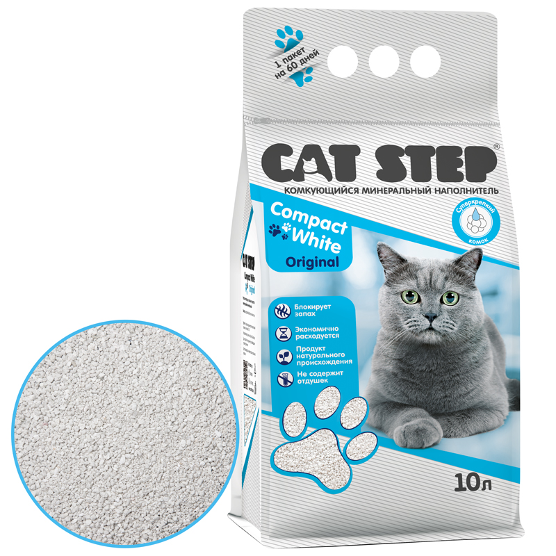 Cat Step Наполнитель комкующийся минеральный Compact White Original, 10 л