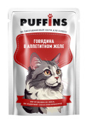 PUFFINS Влажный корм для кошек, Говядина в желе, 75 г