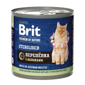 Brit Premium by Nature Консервы с мясом перепёлки и яблоками для стерилизованных кошек, 200 г