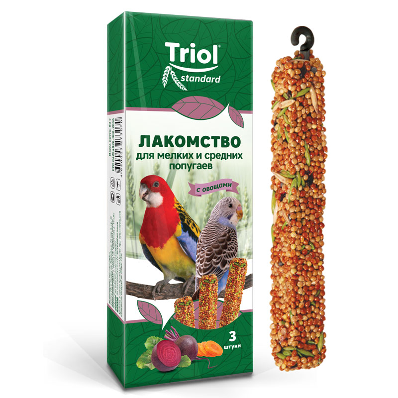 Triol Лакомство для мелких и средних попугаев с овощами (уп. 3 шт), 80г, Standard