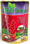 Herbax Влажный корм для кошек Мясное ассорти с листьями брусники в соусе, 100 г