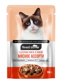 Ночной охотник Влажный корм для кошек мясное ассорти кусочки в желе, 100 г